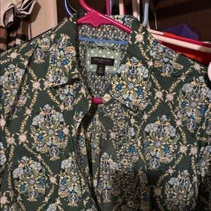 Talbots Men's Shirt with Green and Blue Floral Design